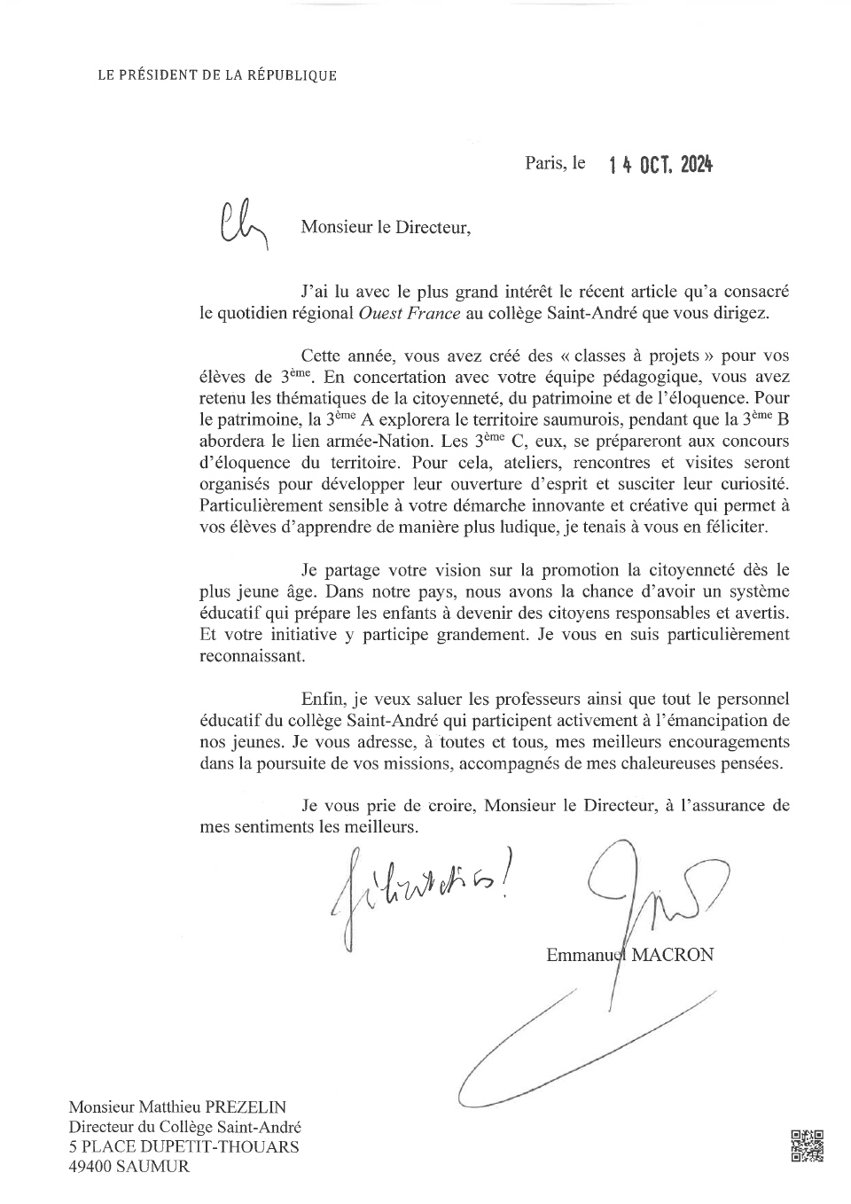 lettre president republique